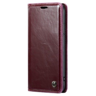 Apple iPhone X (iPhone Xs) „CaseMe“ Leather solidus atverčiamas bordo odinis dėklas - knygutė | Priedai.lt