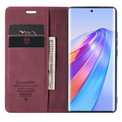 Huawei Honor Magic 5 Lite (Honor X40, Honor X9a) CaseMe Retro solidus atverčiamas bordo odinis dėklas - knygutė | Priedai.lt