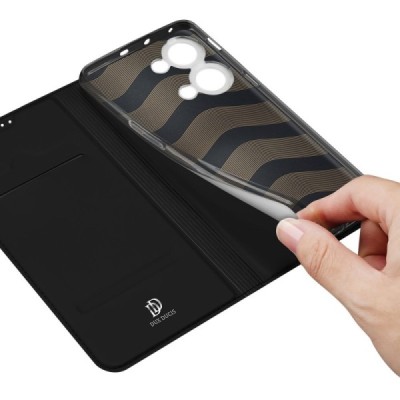 „Dux Ducis“ Skin serijos OnePlus Nord 3 juodas odinis atverčiamas dėklas | Priedai.lt