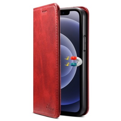 Suteni atverčiamas raudonas odinis Apple iPhone 12 Mini dėklas - knygutė | Priedai.lt