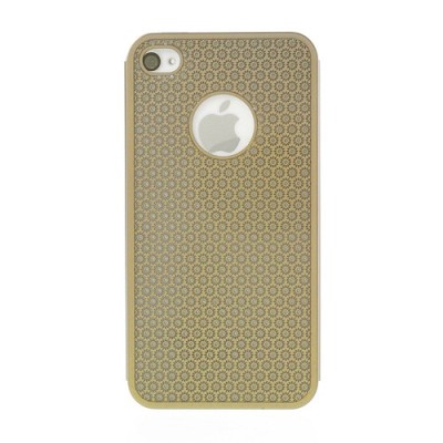 Stilingas auksinis, metalinis Apple iPhone 4, 4S dėklas (dėkliukas) raižytas gėlytėmis / Priedai.lt