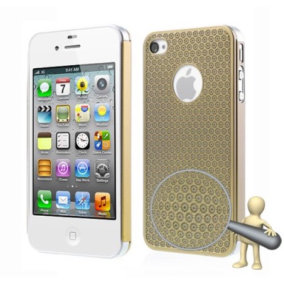 Stilingas auksinis, metalinis Apple iPhone 4, 4S dėklas (dėkliukas) raižytas gėlytėmis / Priedai.lt