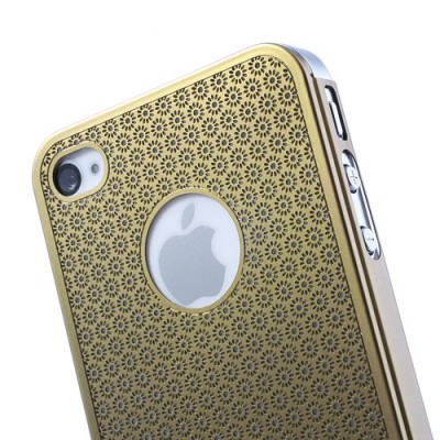 Stilingas auksinis, metalinis Apple iPhone 4, 4S dėklas (dėkliukas) raižytas gėlytėmis / Priedai.lt