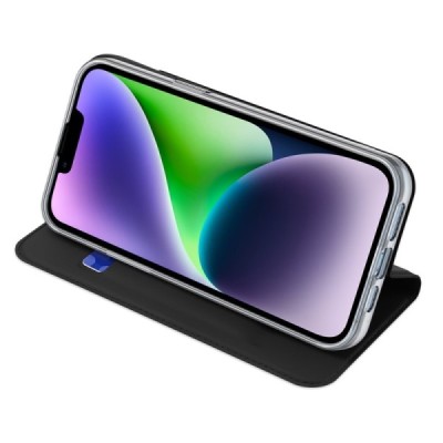 „Dux Ducis“ Skin serijos Apple iPhone 15 Plus juodas odinis atverčiamas dėklas | Priedai.lt