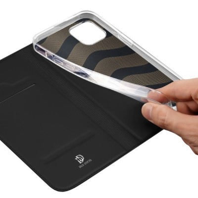 „Dux Ducis“ Skin serijos Apple iPhone 15 Plus juodas odinis atverčiamas dėklas | Priedai.lt
