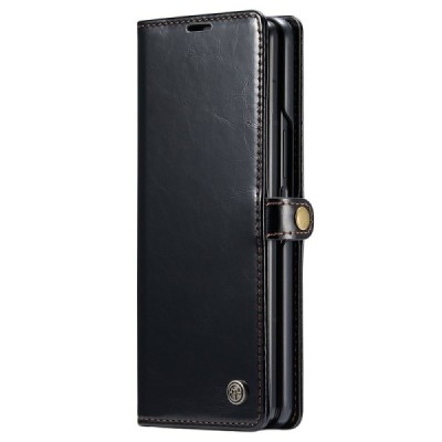 Samsung Galaxy Fold5 5G (SM-F946B) „CaseMe“ Leather solidus atverčiamas juodas odinis dėklas - knygutė | Priedai.lt