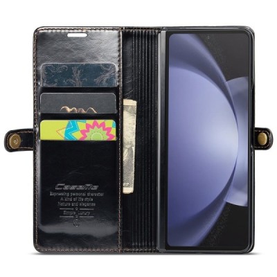 Samsung Galaxy Fold5 5G (SM-F946B) „CaseMe“ Leather solidus atverčiamas juodas odinis dėklas - knygutė | Priedai.lt