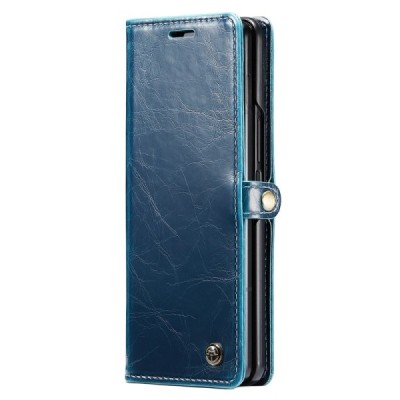Samsung Galaxy Fold5 5G (SM-F946B) „CaseMe“ Leather solidus atverčiamas mėlynas odinis dėklas - knygutė | Priedai.lt