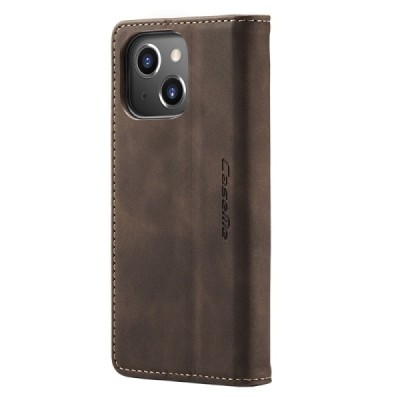 Apple iPhone 15 CaseMe Retro solidus atverčiamas tamsiai rudas odinis dėklas - knygutė | Priedai.lt