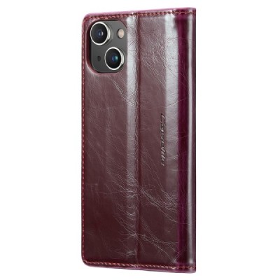 Apple iPhone 15 „CaseMe“ Leather solidus atverčiamas bordo odinis dėklas - knygutė | Priedai.lt