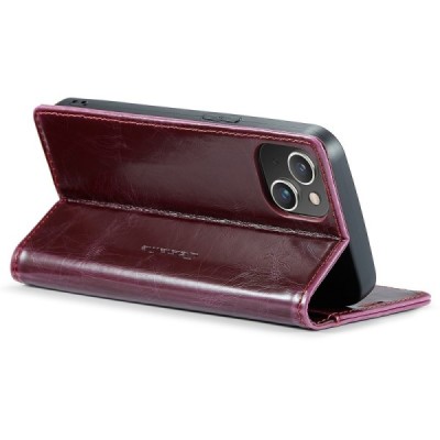 Apple iPhone 15 „CaseMe“ Leather solidus atverčiamas bordo odinis dėklas - knygutė | Priedai.lt