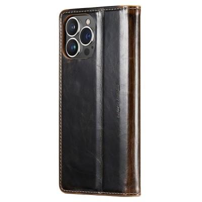 Apple iPhone 15 Pro „CaseMe“ Leather solidus atverčiamas rudas odinis dėklas - knygutė | Priedai.lt
