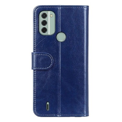 Nokia C31 atverčiamas mėlynas odinis dėklas, knygutė - piniginė | Priedai.lt
