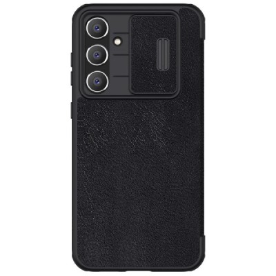 Prabangus „Nillkin“ Qin Pro serijos juodas odinis atverčiamas Samsung Galaxy S23 FE (Fan Edition) dėklas | Priedai.lt