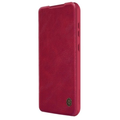 Prabangus „Nillkin“ Qin Pro serijos raudonas odinis atverčiamas Samsung Galaxy S23 FE (Fan Edition) dėklas | Priedai.lt