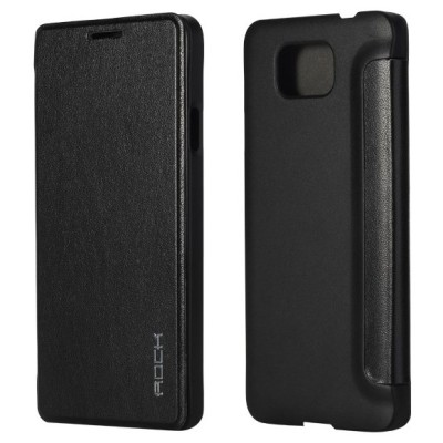 Rock Uni atverčiamas Samsung Galaxy Alpha G850 juodas odinis dėklas / Priedai.lt