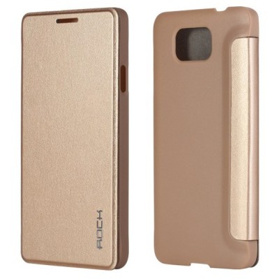 Rock Uni atverčiamas Samsung Galaxy Alpha G850 auksinis odinis dėklas / Priedai.lt