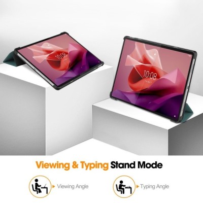 Lenovo Tab P12 12.7" atverčiamas žalias odinis dėklas (sulankstomas) | Priedai.lt