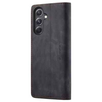 Samsung Galaxy S23 FE (Fan Edition) CaseMe Retro solidus atverčiamas juodas odinis dėklas - knygutė | Priedai.lt
