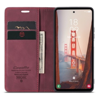Samsung Galaxy S23 FE (Fan Edition) CaseMe Retro solidus atverčiamas bordo odinis dėklas - knygutė | Priedai.lt