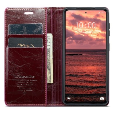 Xiaomi Redmi Note 12 Pro+ 5G „CaseMe“ Leather solidus atverčiamas bordo odinis dėklas - knygutė | Priedai.lt
