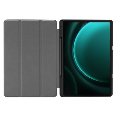 Samsung Galaxy Tab S10+, S9+, S9 FE+ flip black leather case - book with stylus slot | Priedai.lt