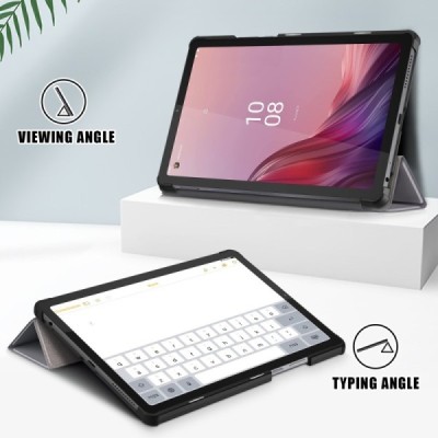 Lenovo Tab M9 9" atverčiamas pilkas odinis dėklas (sulankstomas) | Priedai.lt