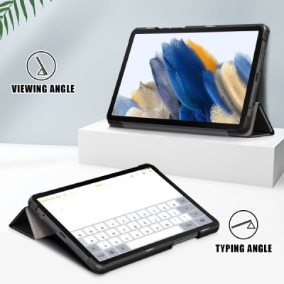 Samsung Galaxy Tab A11 / A9 flip black leather case (foldable) | Priedai.lt