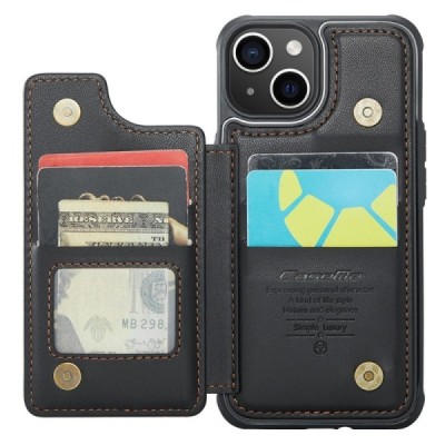 Apple iPhone 15 „CaseMe“ Wallet juodas dėklas - nugarėlė | Priedai.lt