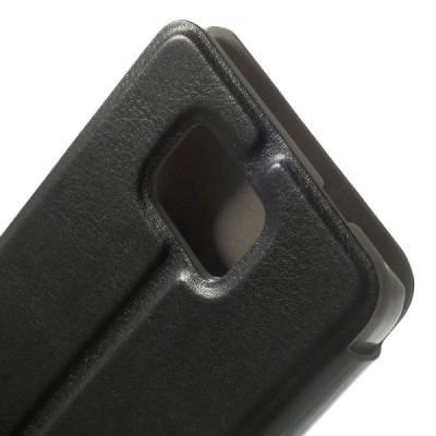 Samsung Galaxy Alpha G850 atverčiamas juodas odinis dėklas - piniginė / Priedai.lt