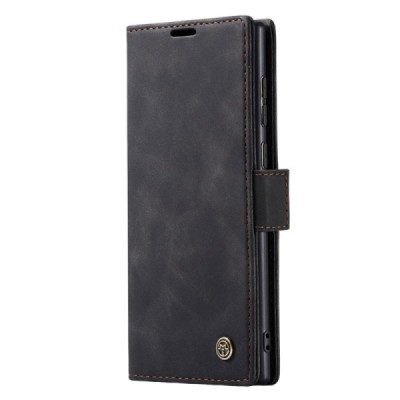 Samsung Galaxy S24 Ultra (SM-S928) CaseMe Retro solidus atverčiamas juodas odinis dėklas - knygutė | Priedai.lt