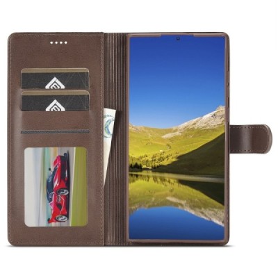 „Lc.Imeeke“ Samsung Galaxy S23 Ultra (SM-S918) tamsiai rudas odinis atverčiamas dėklas | Priedai.lt